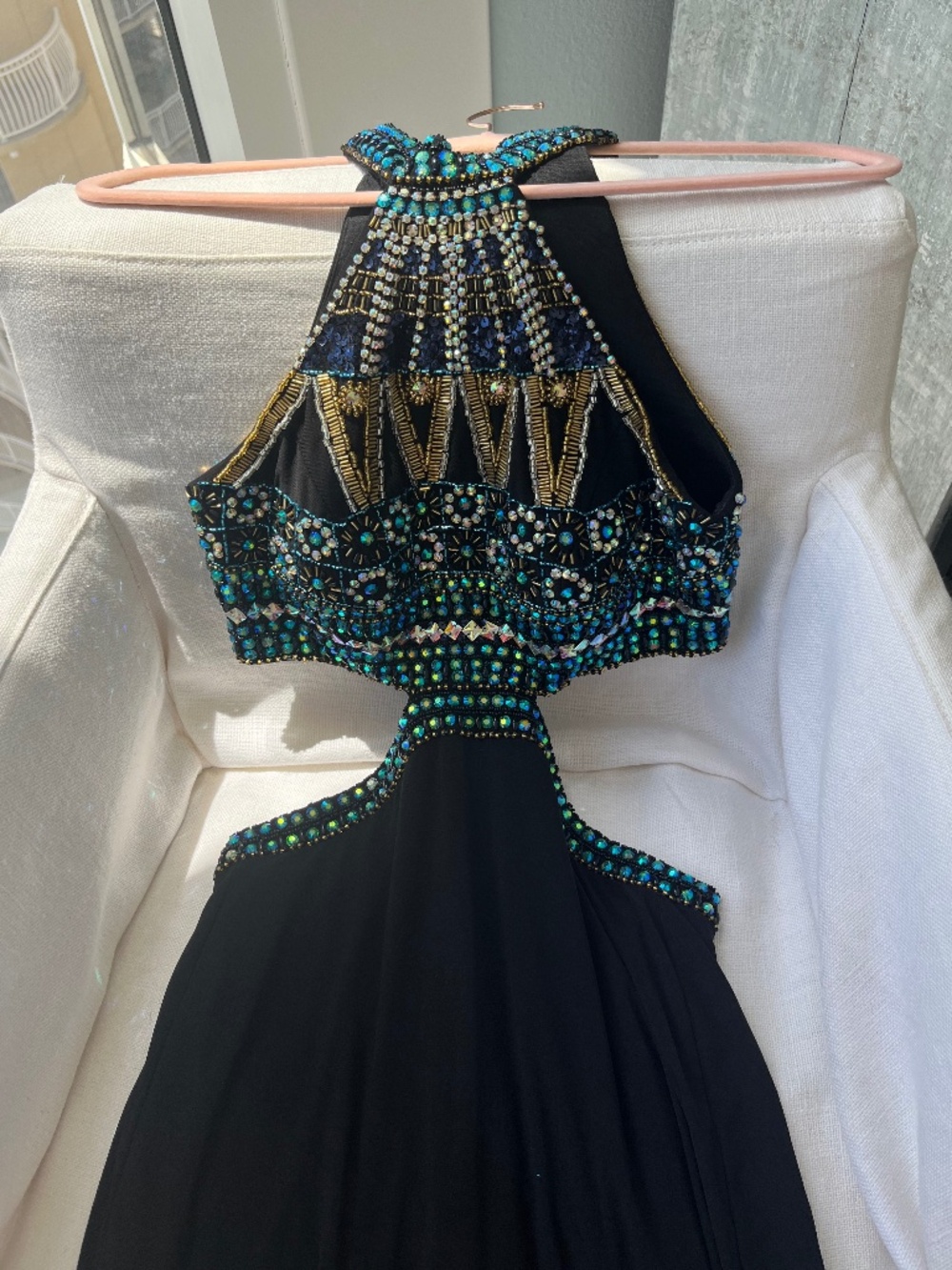 Dave & Johnny Beaded Open Back Evening Gown Size 1/2 | Prom Mardi Gras Dress